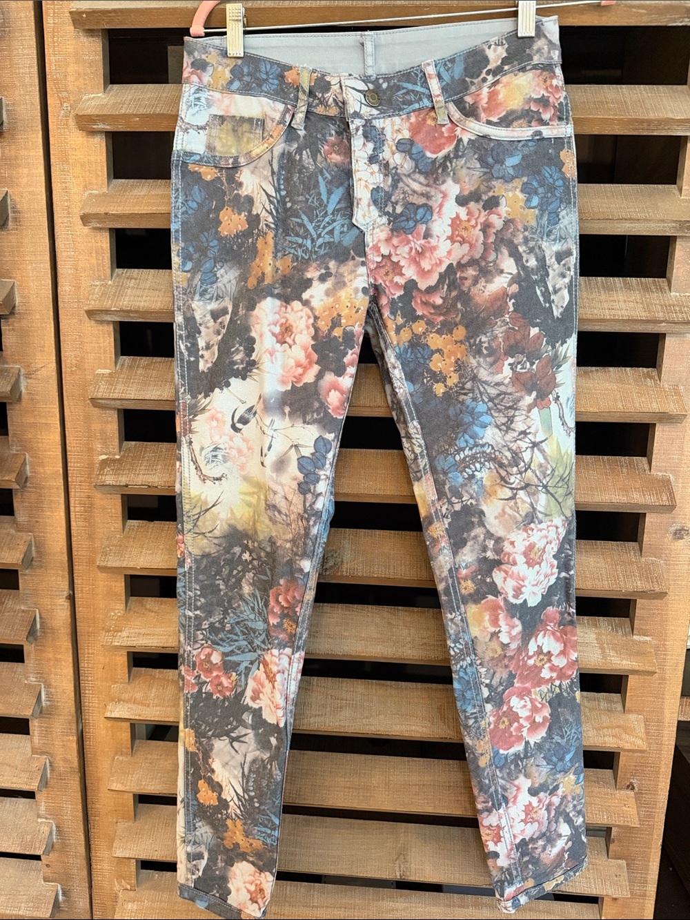 Tempo Paris Floral Denim Jacket and Jeans Set - Blue, Pink, Tan - Picture 5 of 10